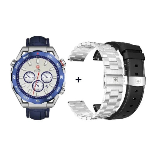 SWISS MILITARY DOM 3 Smart Watch + 2Premium Straps (Premium Black Leather and Stainless Steel)