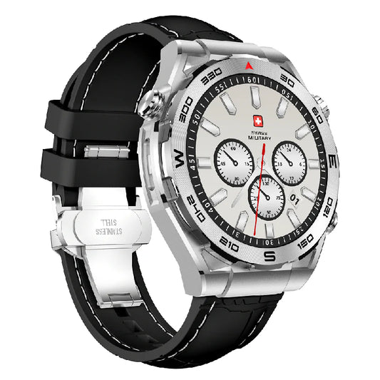 SWISS MILITARY DOM 3 Smart Watch + 2Premium Straps (Premium Black Leather and Stainless Steel)