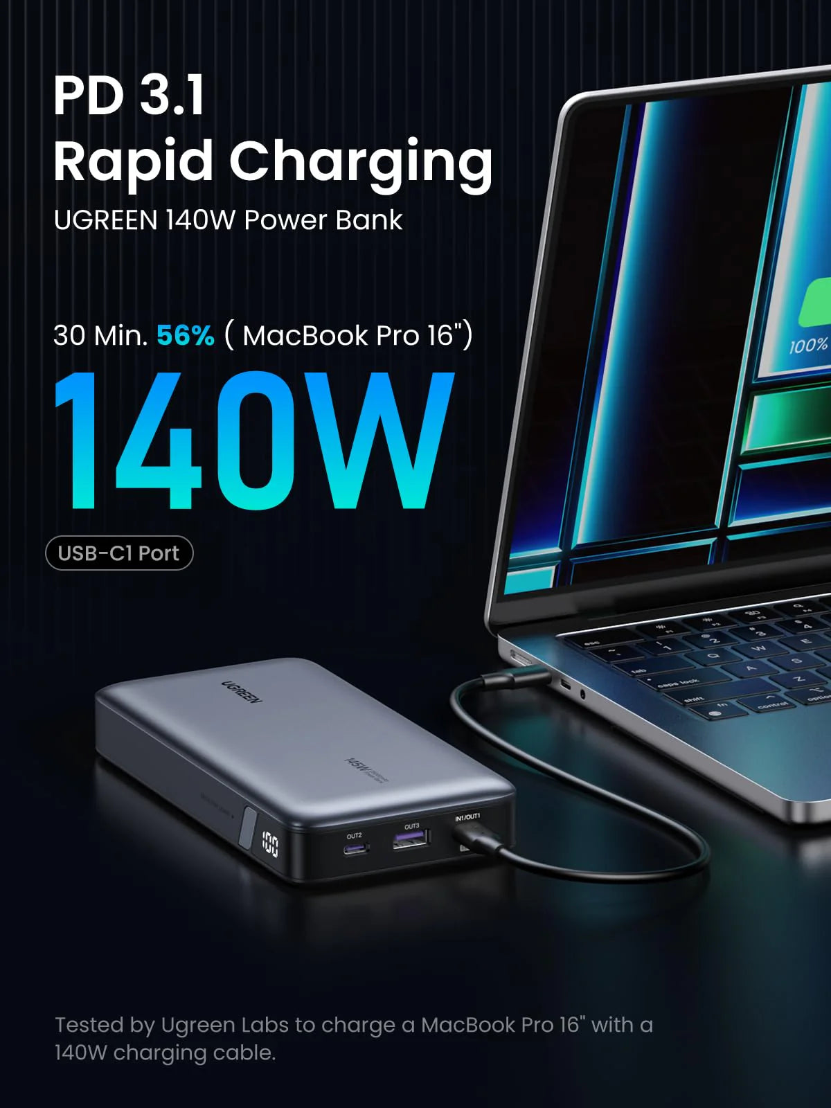 UGREEN PB205 (90597A) 25000mAh 145W Fast Charging Power Bank - Supports (PD, QC, PPS, SCP) laptops, tablets, and smartphones