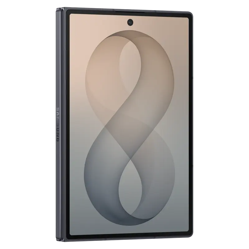 Samsung Galaxy Z Fold8 Graphite front view with vibrant cover display and slim foldable design