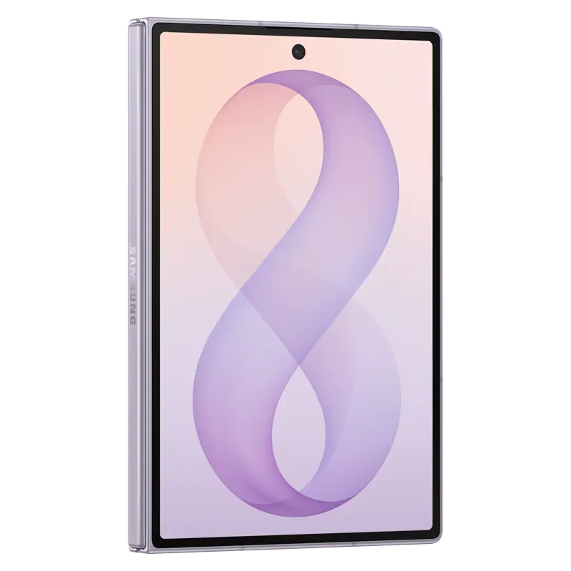 Samsung Galaxy Z Fold8 Lavender front view with cover display unfolded slightly