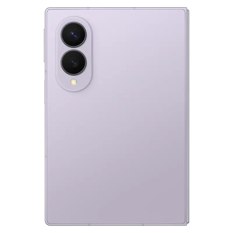 Samsung Galaxy Z Fold8 Lavender rear view featuring dual rear cameras and elegant finish