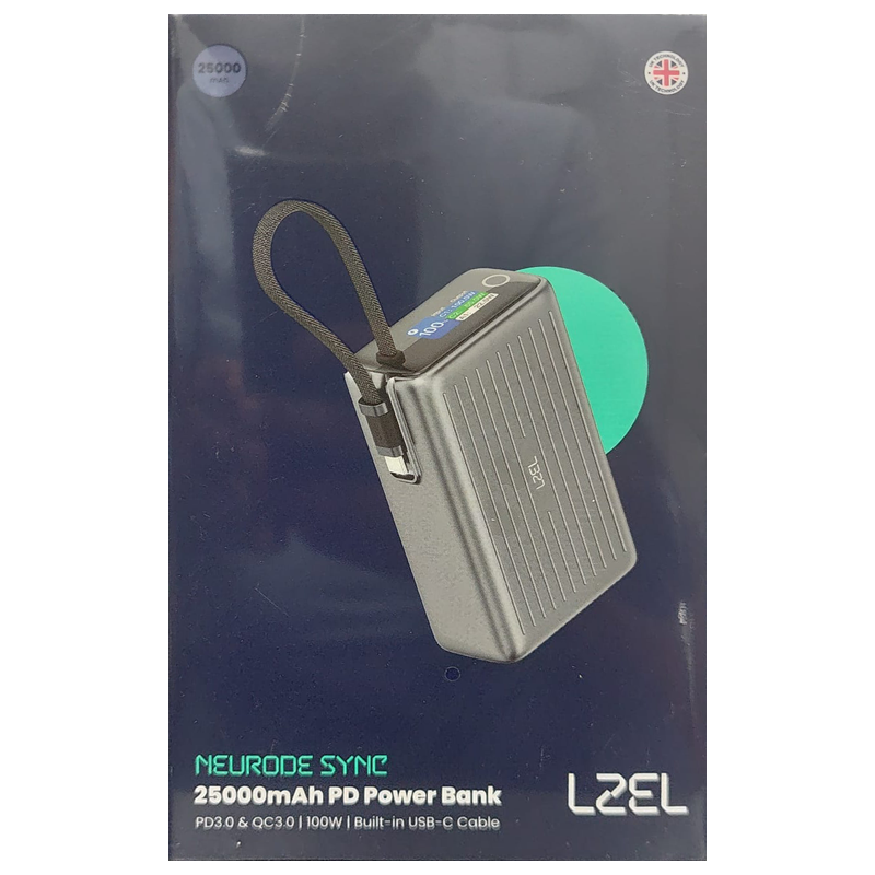 LZEL Neurode Sync 25000mAh PD Power Bank | PD3.0 & QC3.0 | 100W | Built-in USB-C Cable
