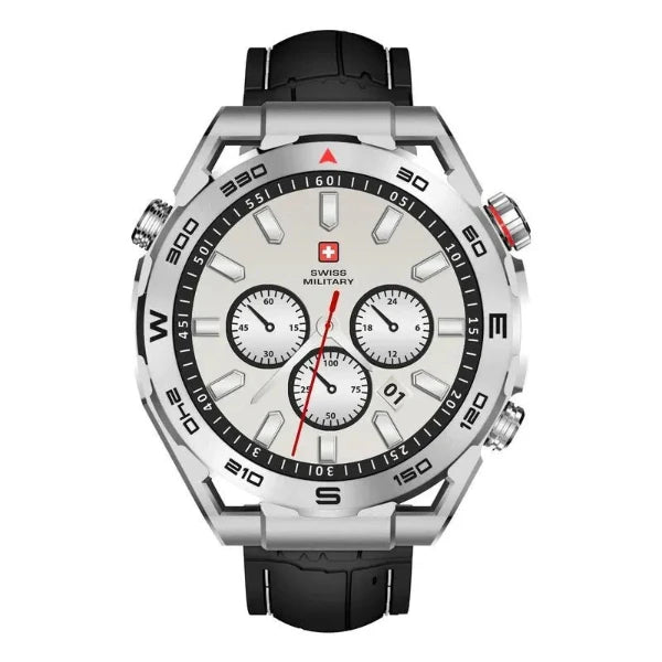 SWISS MILITARY DOM 3 Smart Watch + 2Premium Straps (Premium Black Leather and Stainless Steel)