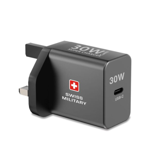 Swiss Military 30w Super Fast Charger GaN II Adapter USB - C PD Port with Cable 1.5 meters - Grey