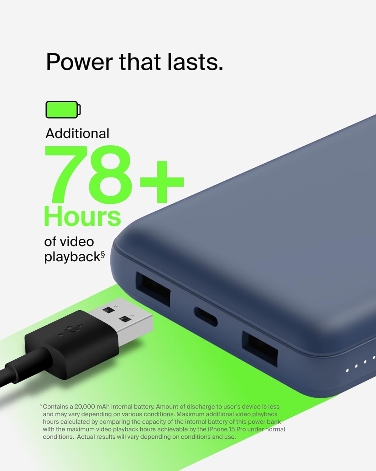 Belkin 20000 mAh BoostCharge Power Bank 20K | USB-A to USB-C cable