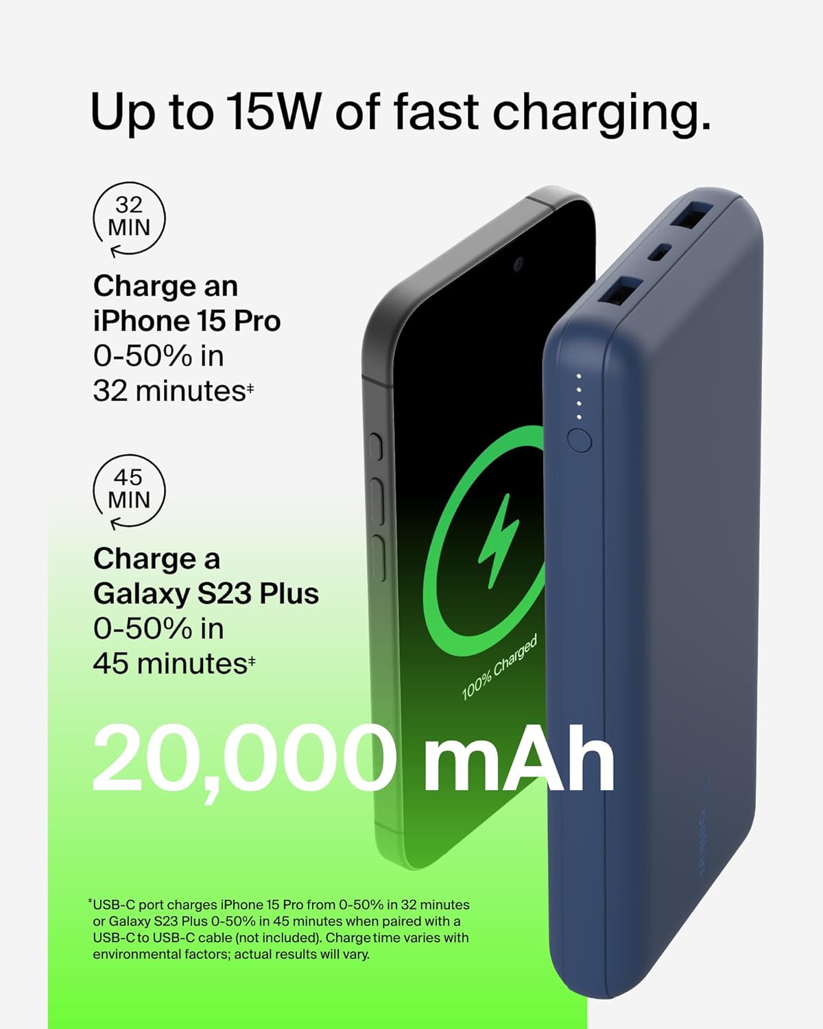 Belkin 20000 mAh BoostCharge Power Bank 20K | USB-A to USB-C cable