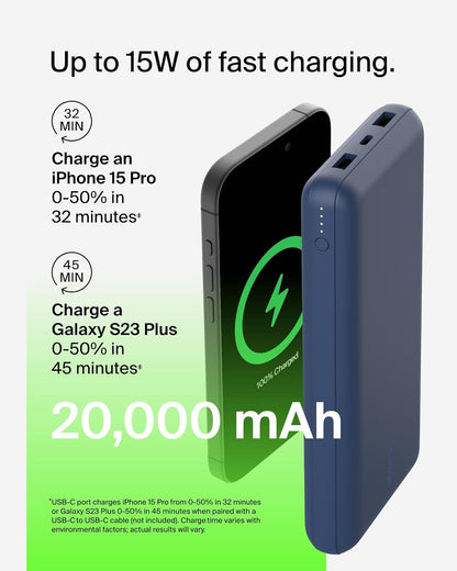 Belkin 20000 mAh BoostCharge Power Bank 20K | USB-A to USB-C cable