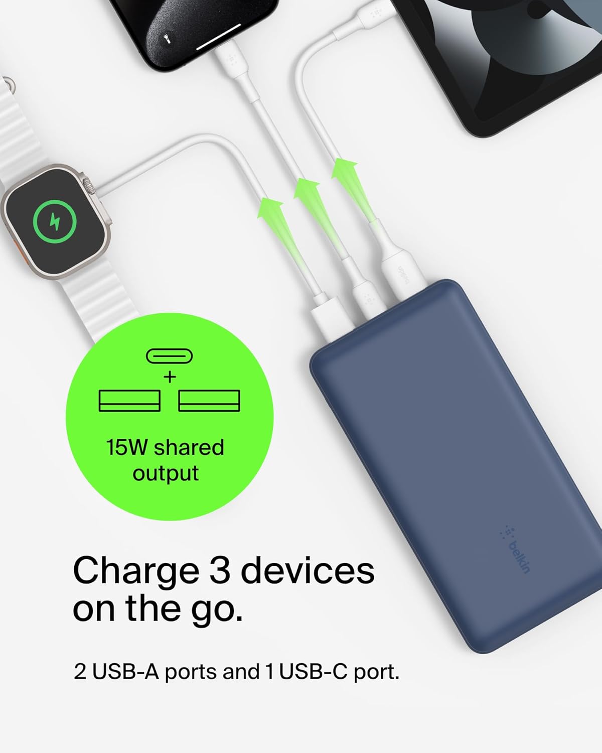 Belkin 20000 mAh BoostCharge Power Bank 20K | USB-A to USB-C cable