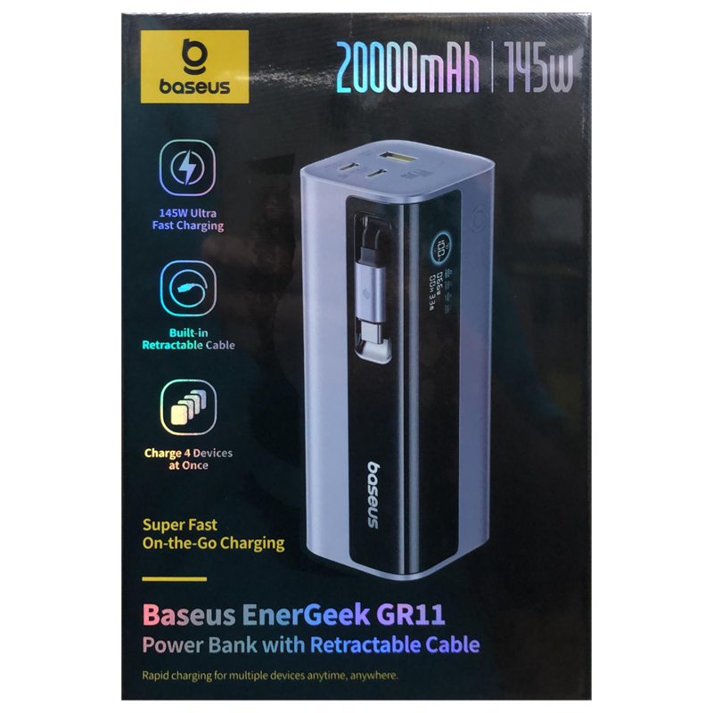 baseus EenterGeek GR11 20000mAh 145W Ultra Fast Charging Power Bank With Retractable Cable