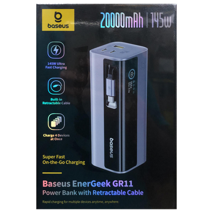 baseus EenterGeek GR11 20000mAh 145W Ultra Fast Charging Power Bank With Retractable Cable