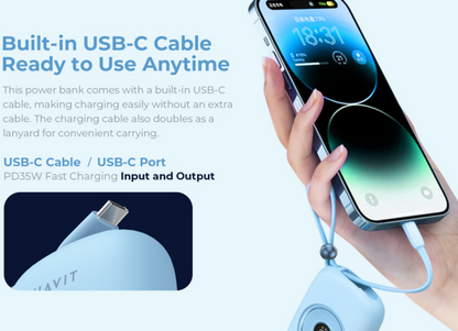 Havit Power Bank 10000mAh PD35W Fast Charge With USB-C Cable