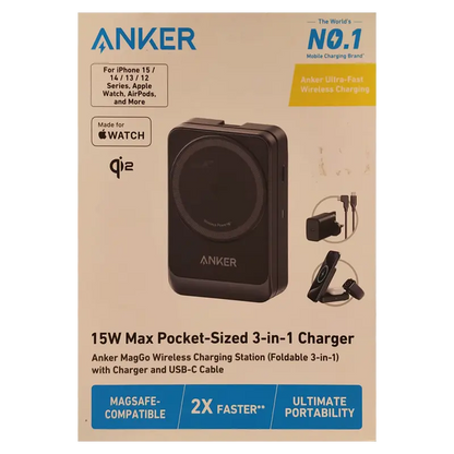 Anker 15W Pocket-Sized 3-in-1 Charger, MagGo Wireless Charging Station (Foldable 3-in-1)