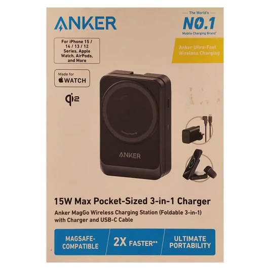 Anker 15W Pocket-Sized 3-in-1 Charger, MagGo Wireless Charging Station (Foldable 3-in-1)