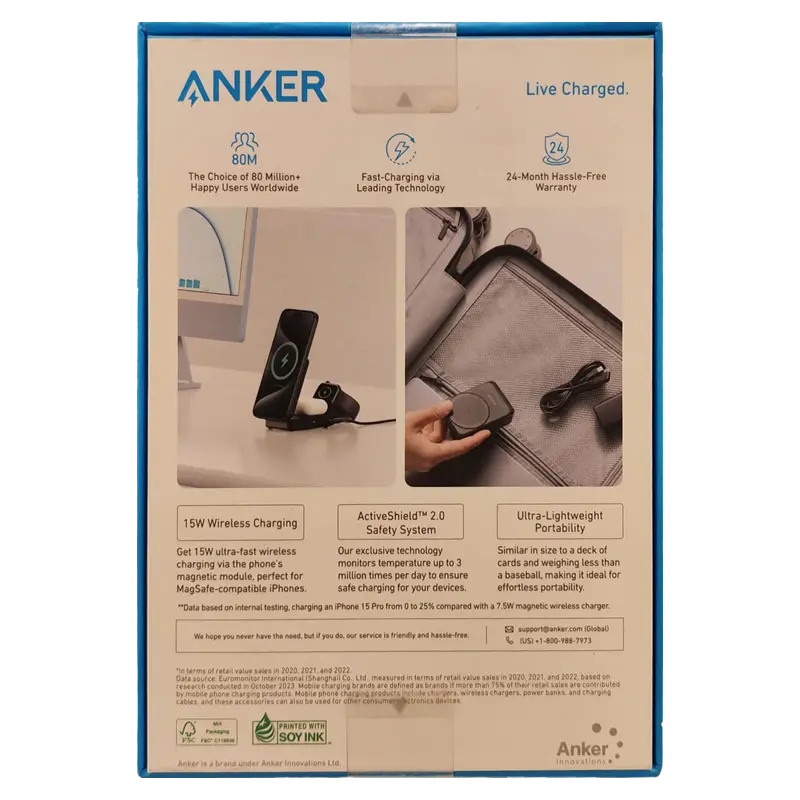 Anker 15W Pocket-Sized 3-in-1 Charger, MagGo Wireless Charging Station (Foldable 3-in-1)