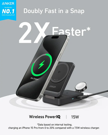 Anker 15W Pocket-Sized 3-in-1 Charger, MagGo Wireless Charging Station (Foldable 3-in-1)