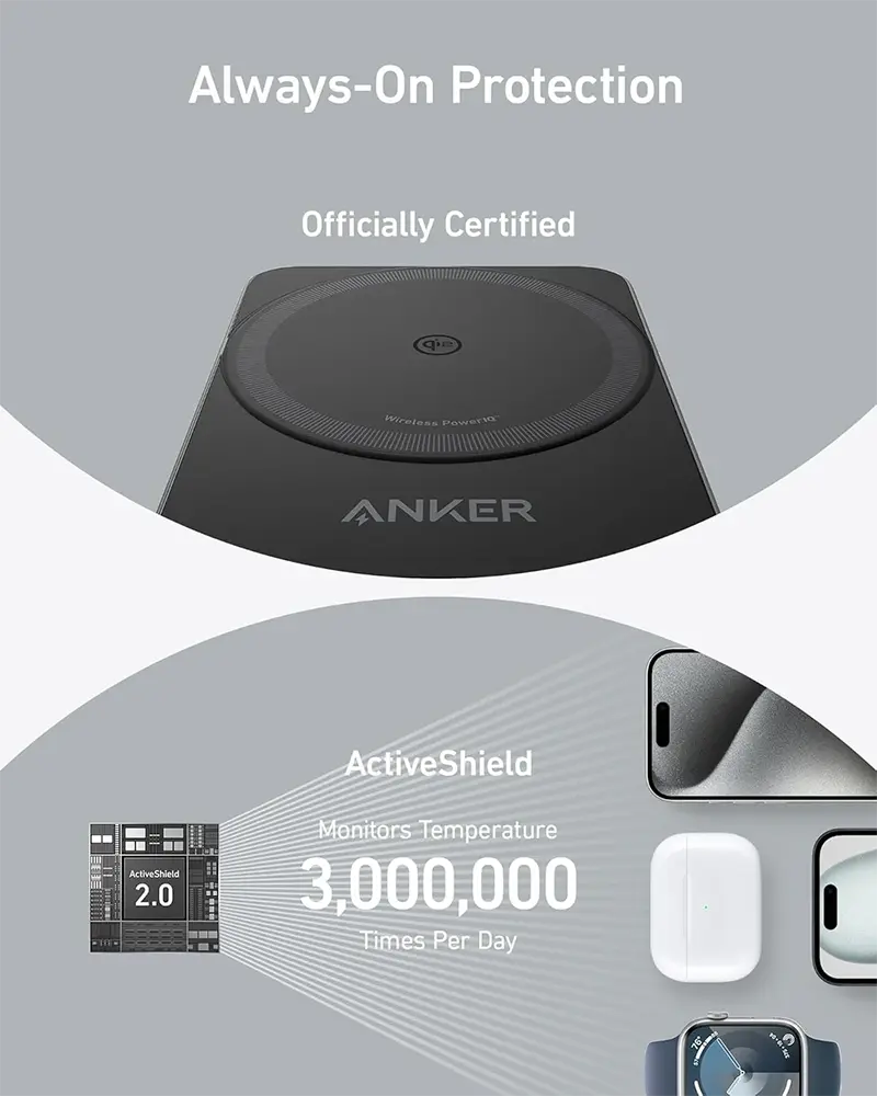 Anker 15W Pocket-Sized 3-in-1 Charger, MagGo Wireless Charging Station (Foldable 3-in-1)