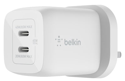 belkin BoostCharge Pro GaN Dual Wall Charger 65W For Laptops Tablets Smartphones Fast Charge PD+PPS