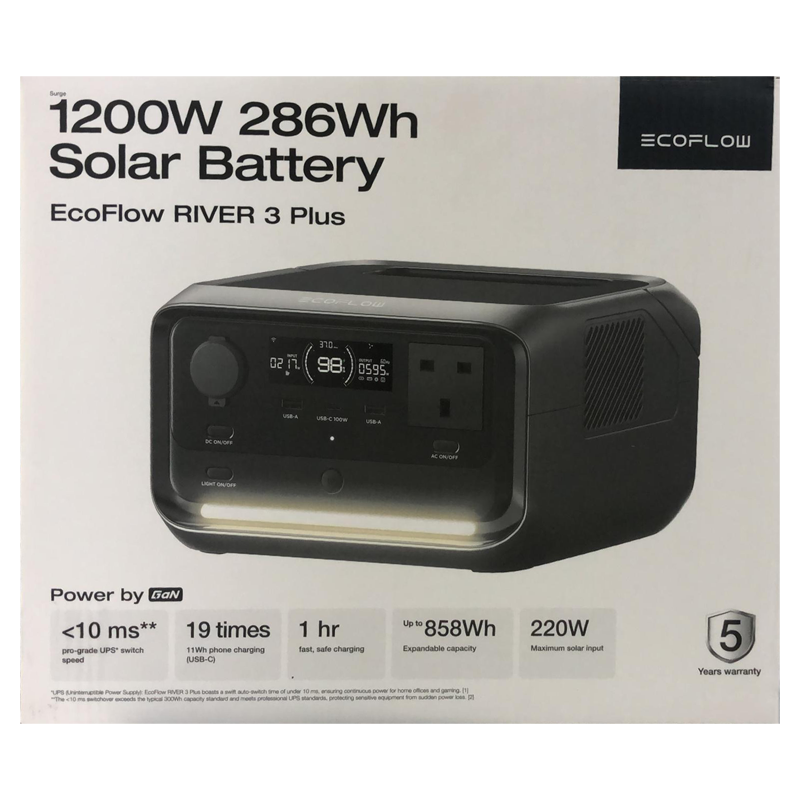 EcoFlow RIVER 3 Plus Portable Power Station 600W 286Wh Solar Battery (EF-RV-H02-1)