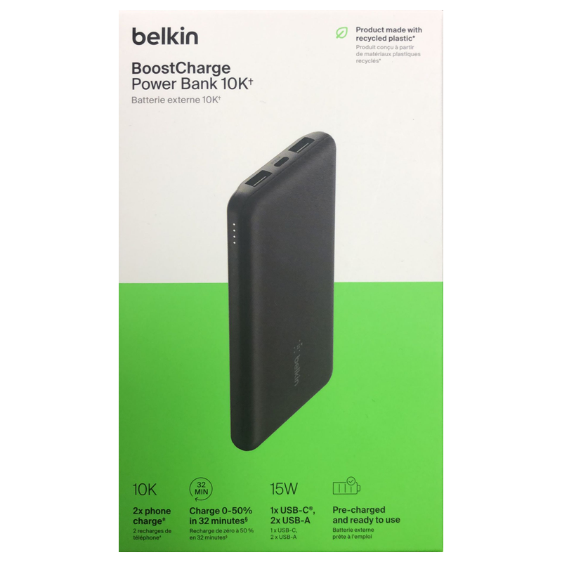 Belkin 10000 mAh BoostCharge Power Bank 10K | USB-A to USB-C cable