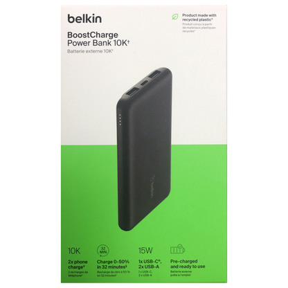 Belkin 10000 mAh BoostCharge Power Bank 10K | USB-A to USB-C cable