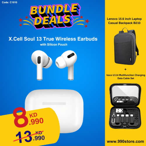 X.Cell Soul 13 True Wireless In Ear Earbuds with Silicon Pouch + Laptop Casual Backpack B210 + hoco U114 Multifunction Charging Data Cable Set - (C1010)