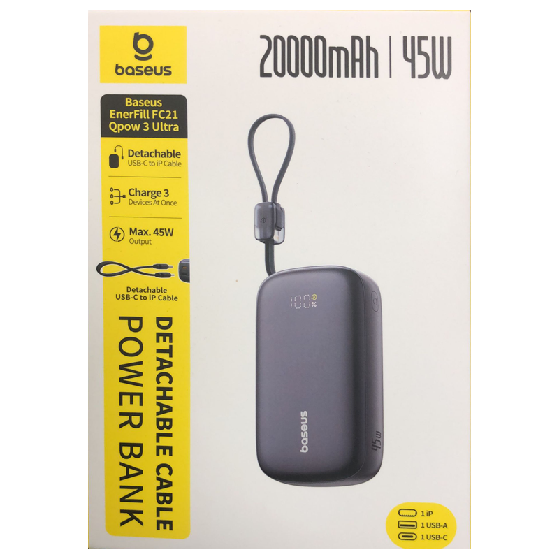 baseus Enerfill FC21 Qpow3 20000mAh 45W Detachable Cable Power Bank