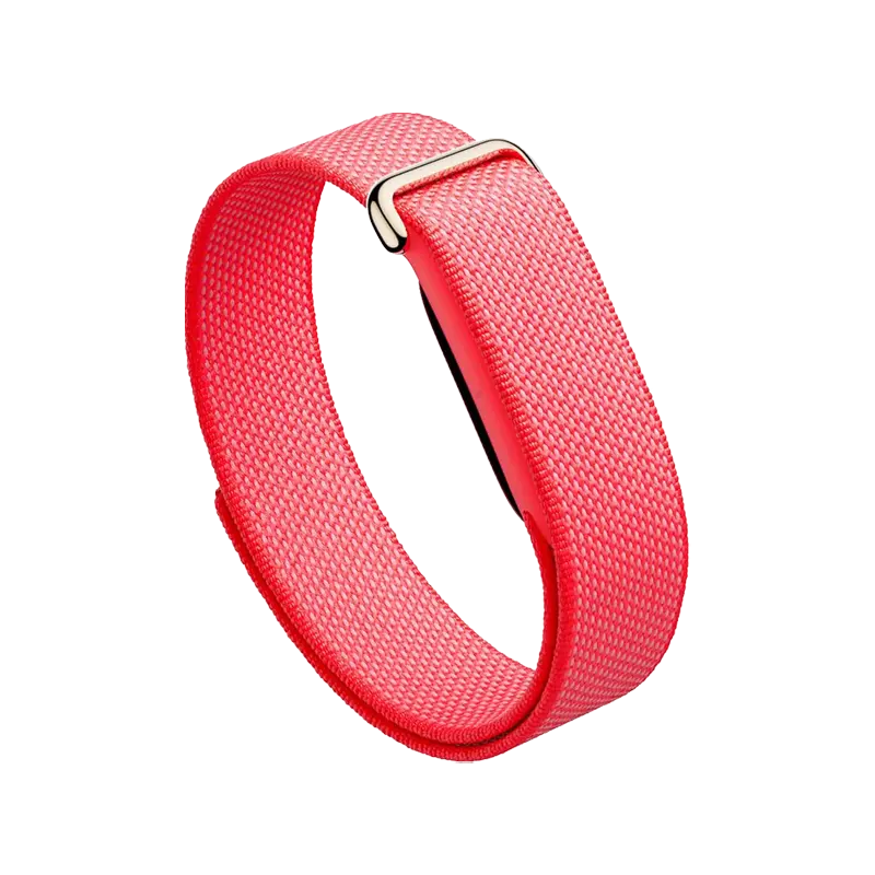 Google Fitbit Air Berry Performance Loop Band front view with lightweight woven nylon strap for comfortable all-day fitness tracking.