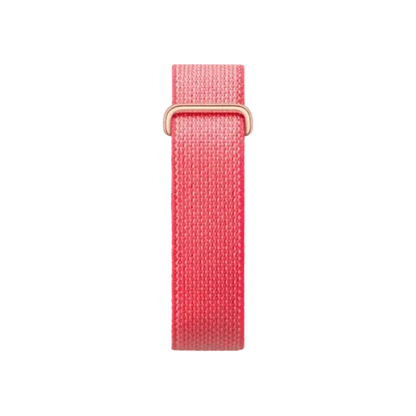 Close-up of Google Fitbit Air Berry Performance Loop Band showing premium woven nylon strap and adjustable metal loop.