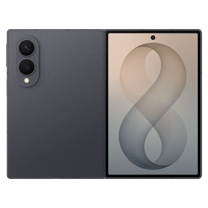 Samsung Galaxy Z Fold8 Graphite  showing front display, rear dual cameras and slim side profile.