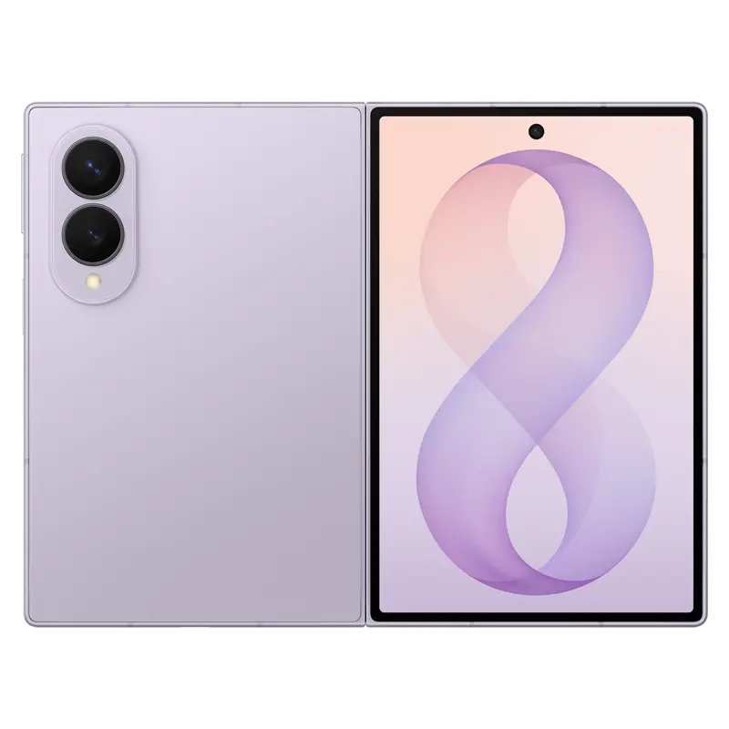 Samsung Galaxy Z Fold8 Lavender  showing front display, rear dual cameras and slim side profile.