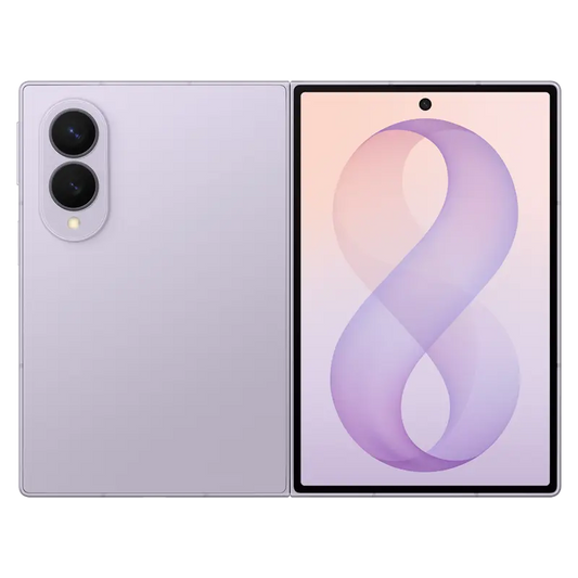 Samsung Galaxy Z Fold8 Lavender  showing front display, rear dual cameras and slim side profile.