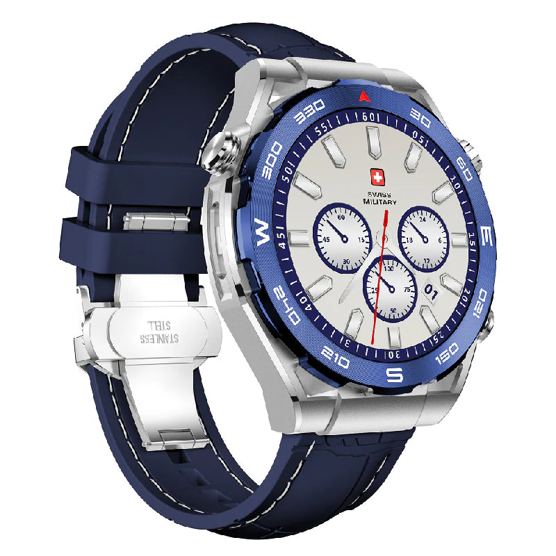 SWISS MILITARY DOM 3 Smart Watch + 2Premium Straps (Premium Black Leather and Stainless Steel)