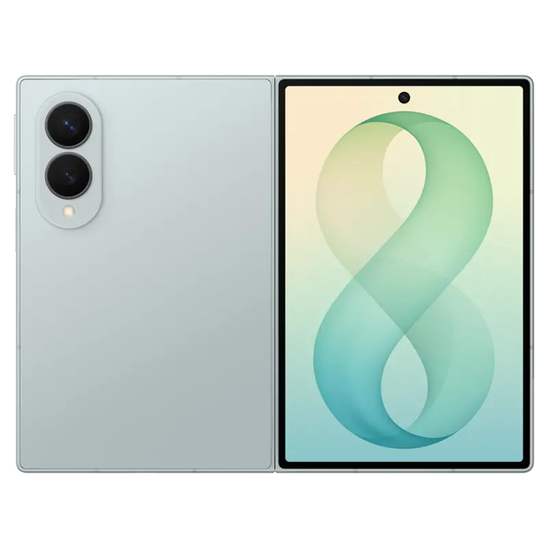 Samsung Galaxy Z Fold8 Pistachio  showing front display, rear dual cameras and slim side profile.