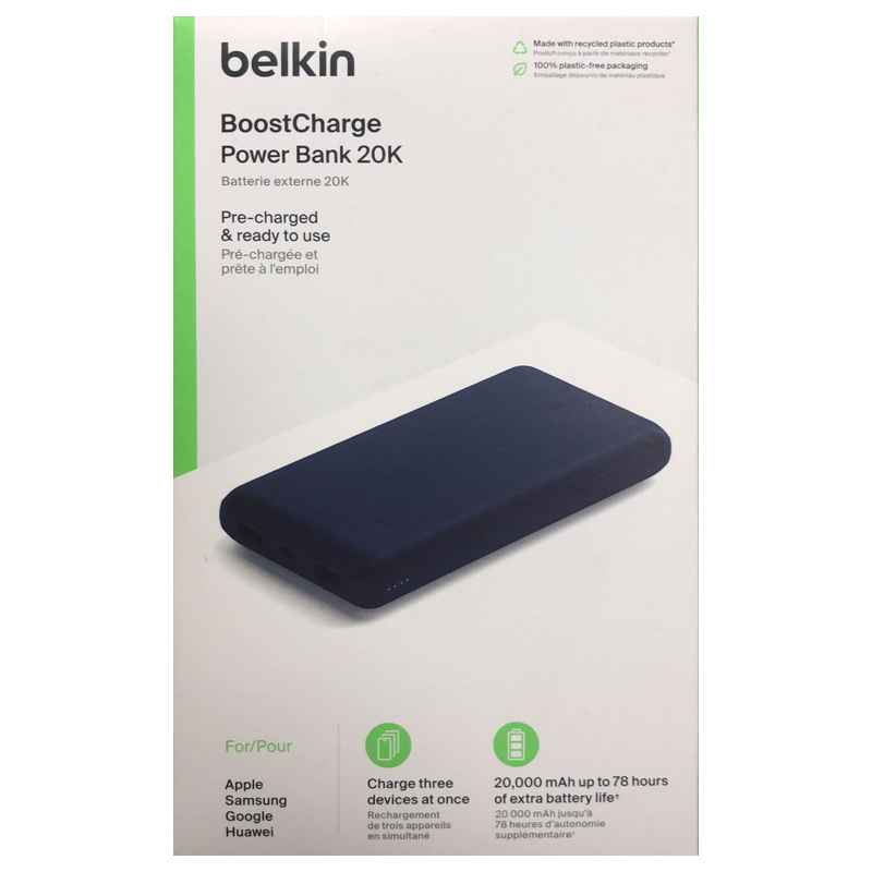 Belkin 20000 mAh BoostCharge Power Bank 20K | USB-A to USB-C cable