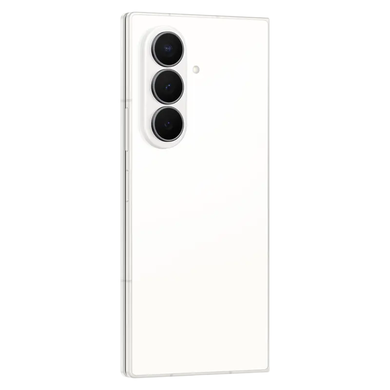 Samsung Galaxy Z Fold8 Ultra Cream rear left angle showing premium matte finish and triple rear cameras