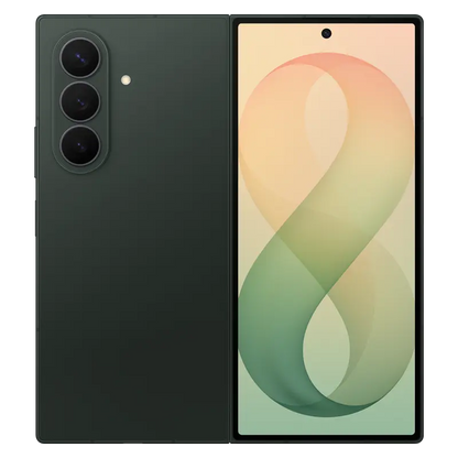 Samsung Galaxy Z Fold8 Ultra Green Shadow showing front cover display and rear triple camera design

