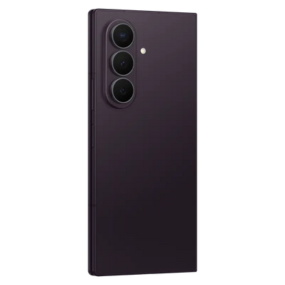 Angled rear view of Samsung Galaxy Z Fold8 Ultra Violet Shadow highlighting the premium foldable design and triple camera system.
