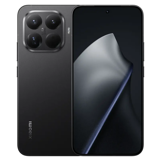 A black Xiaomi smartphone shown from both front and back, with a triple-camera array on the back and a large screen on the front, set against a plain white background.