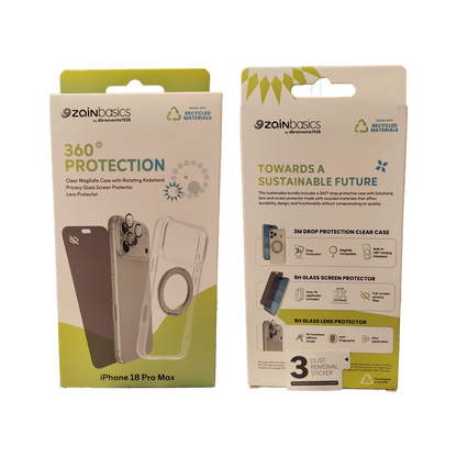 Zain Basics 360° Protection Bundle for iPhone 18 Pro Max – Clear MagSafe Case, Privacy Screen Protector & Camera Lens Protector