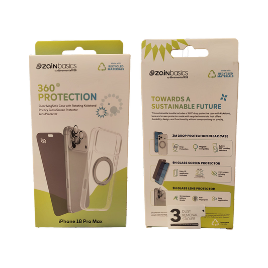 Zain Basics 360° Protection Bundle for iPhone 18 Pro Max – Clear MagSafe Case, Privacy Screen Protector & Camera Lens Protector