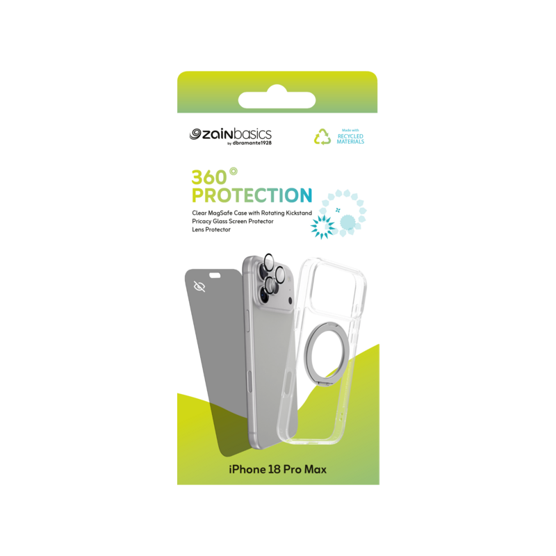 Zain Basics 360° Protection Bundle for iPhone 18 Pro Max – Clear MagSafe Case, Privacy Screen Protector & Camera Lens Protector