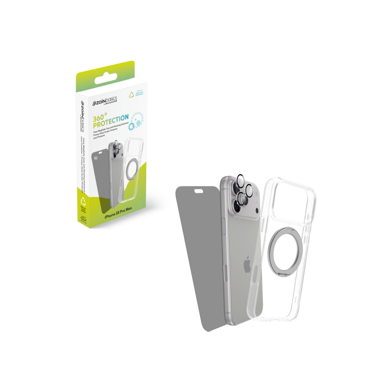 Zain Basics 360° Protection Bundle for iPhone 18 Pro Max – Clear MagSafe Case, Privacy Screen Protector & Camera Lens Protector