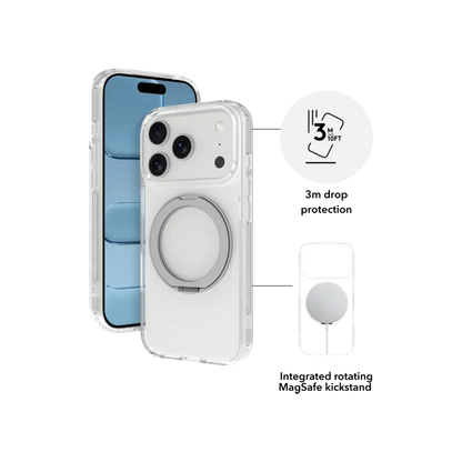 Zain Basics 360° Protection Clear Bundle for iPhone 18 Pro  – MagSafe Case with Rotating Kickstand, 9H Glass Screen Protector & Camera Lens Protector