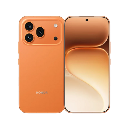 HONOR 600 Pro orange smartphone showing front display and rear triple-camera design