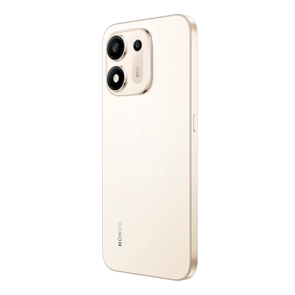 HONOR X7e Plus 5G Desert Gold angled rear view with camera