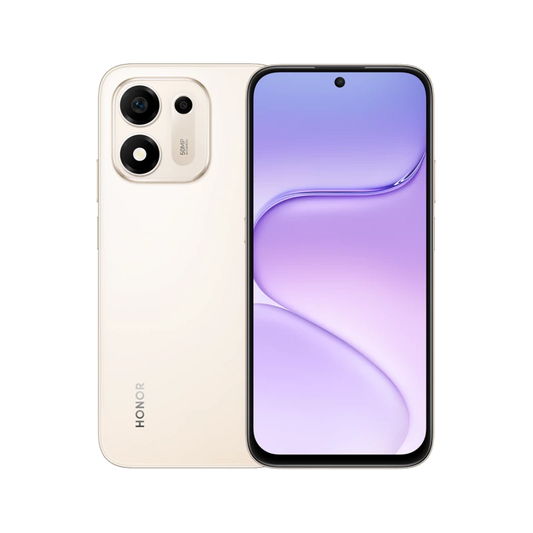 HONOR X7e Plus 5G Desert Gold smartphone front and back view