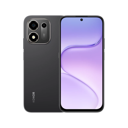HONOR X7e Plus 5G Velvet Black smartphone front and back view
