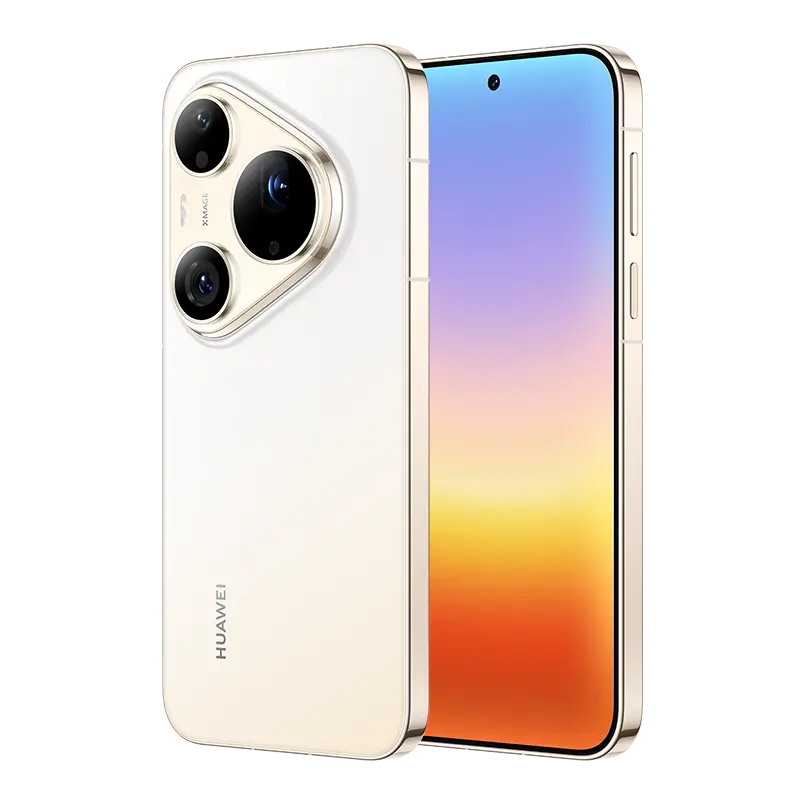 Elegant front and back perspective of HUAWEI Pura 90s Pro Max 5G+ Blush Gold.
