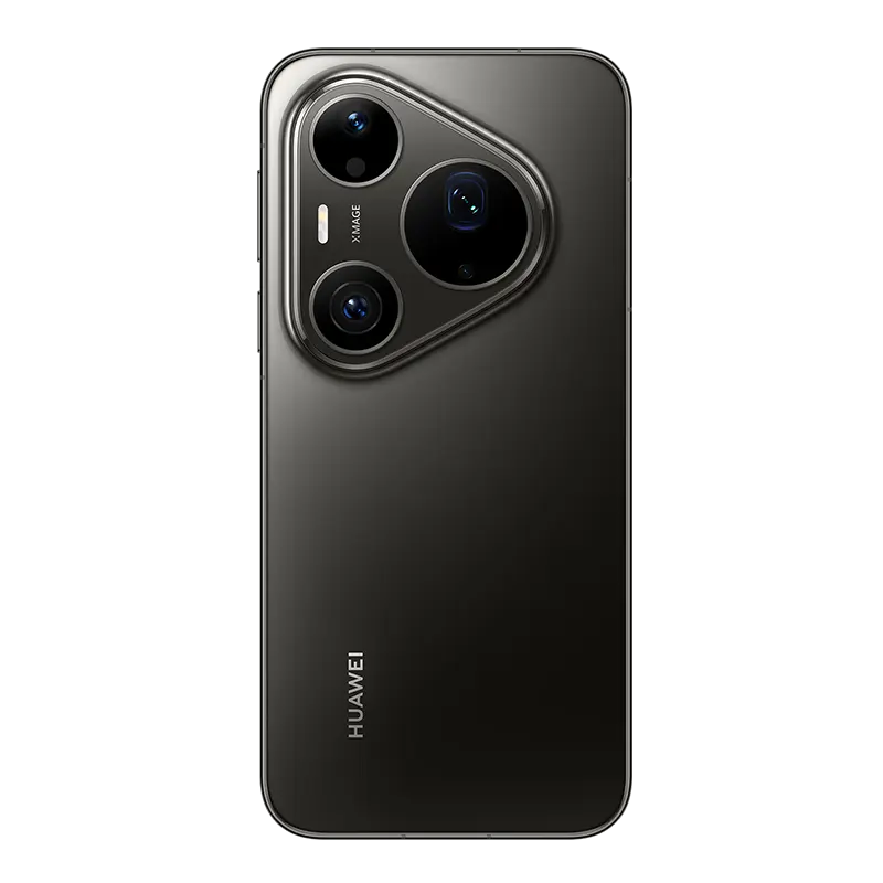 Rear view of HUAWEI Pura 90s Pro Max 5G+ Graphite Black highlighting XMAGE triple rear cameras.
